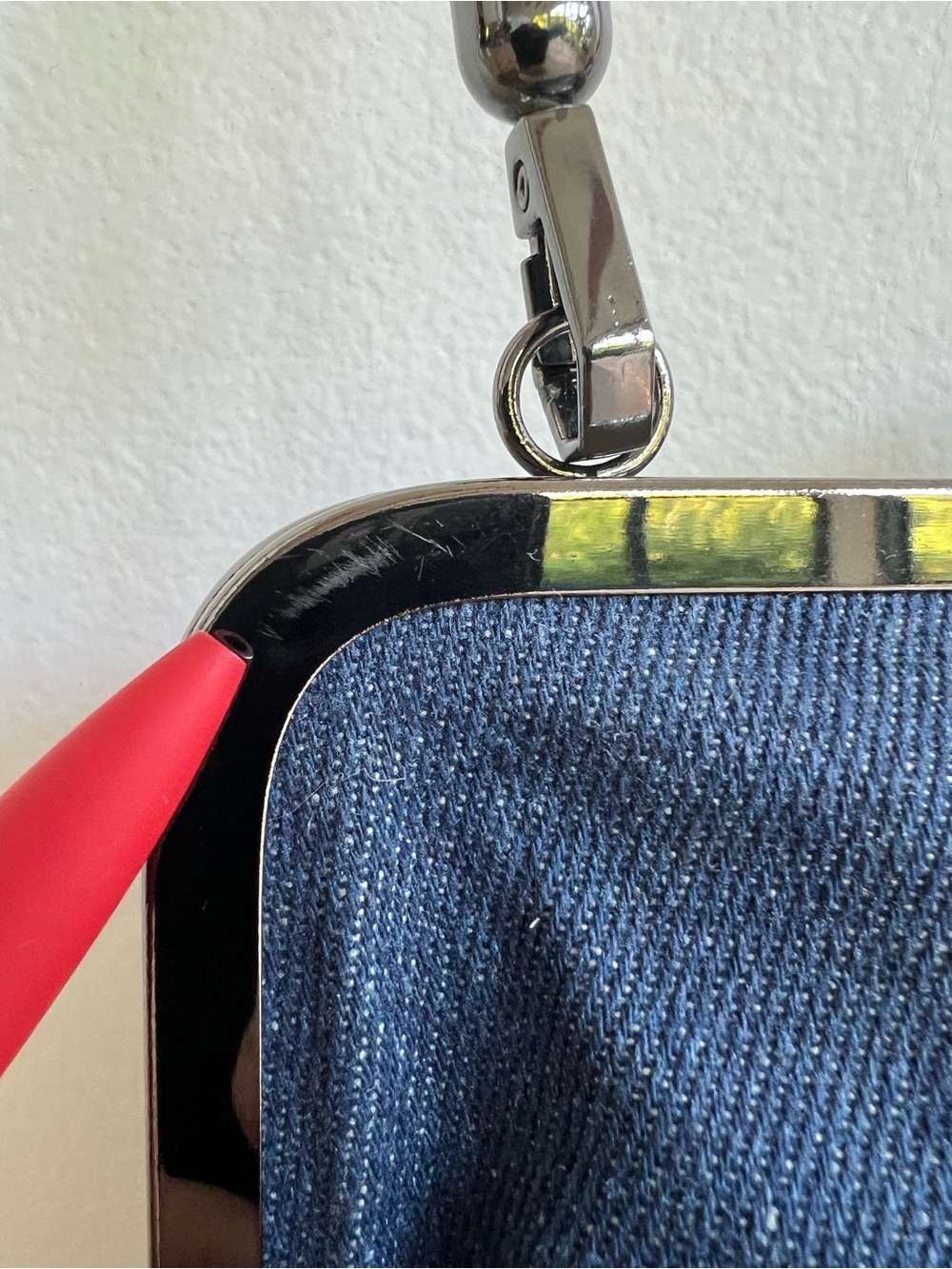 Denim Blue Kiss Lock Frame Handbag Crossbody Shoulder Bag Detachable Straps - Picture 7 of 10